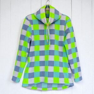 Dudley Stephens Easy Rider Turtleneck Tunic Neon Gingham Vello Fleece Small NWT
